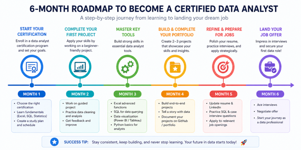 Beginner data analyst career path from certification to job in 6 months 