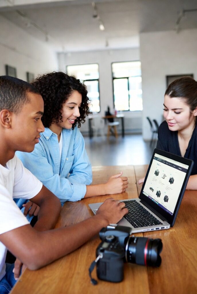 Beginners choosing the right photography class online together