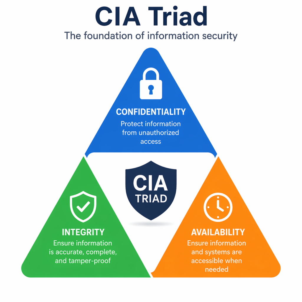 CIA Triad diagram - Confidentiality Integrity Availability in cybersecurity