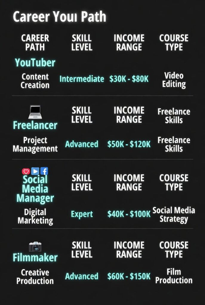 Career paths and income potential chart for video editing professionals