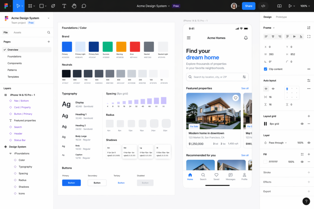 Figma interface UI design tools for UX designers