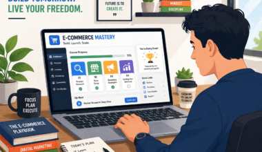 Person learning e-commerce courses online to launch a store