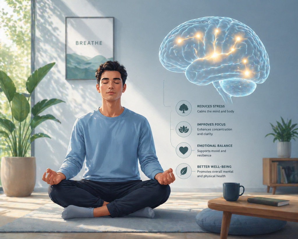 Person practicing mindfulness meditation in calm setting representing mindfulness course concepts