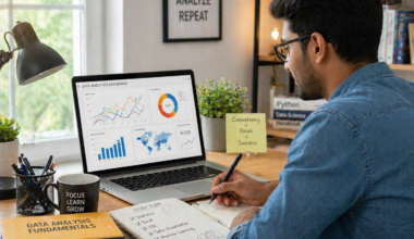 Person studying for data analyst certification online