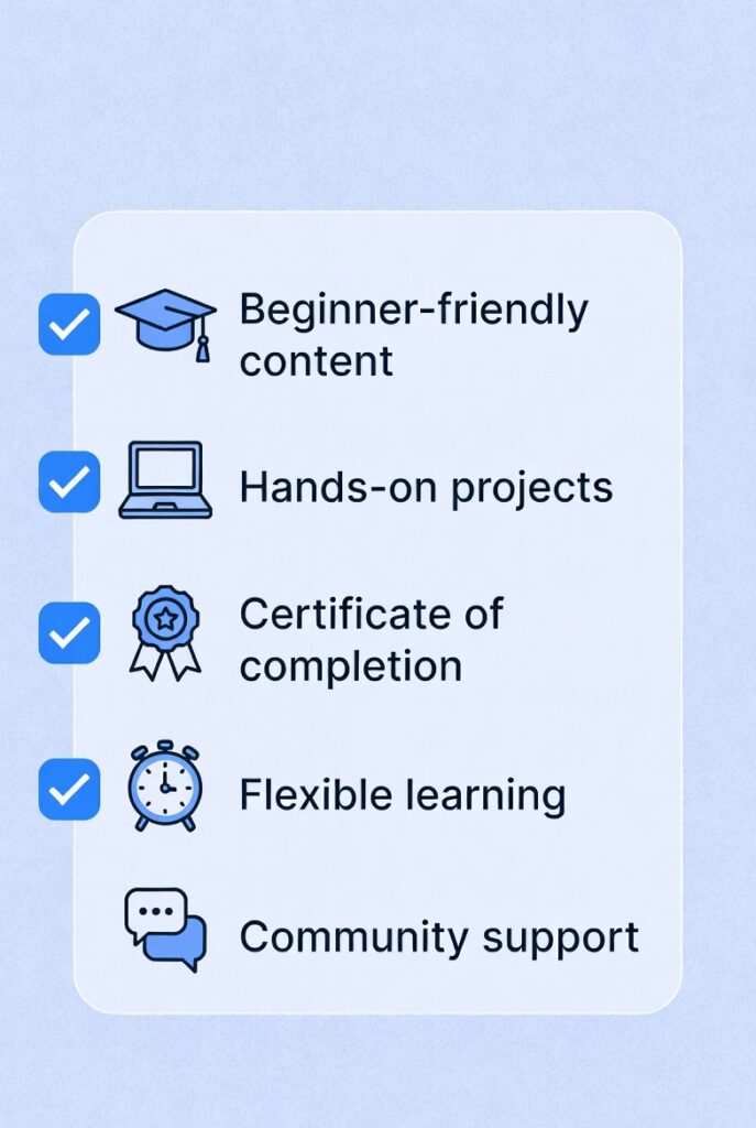 best AI courses for checklist showing key features like projects and certificates