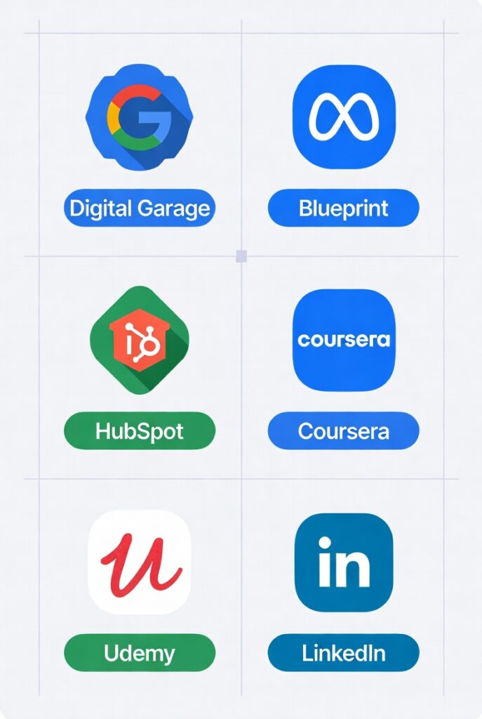 best online platforms for learning social media marketing classes including Coursera HubSpot and Meta Blueprint