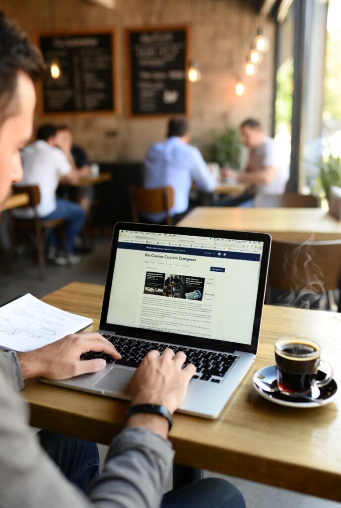 business owner carefully evaluating and comparing online business course options