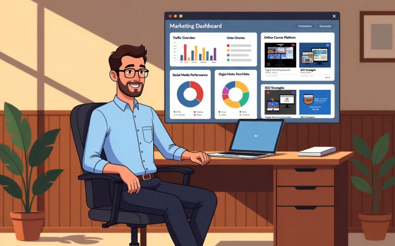 business owner learning digital marketing courses online on laptop