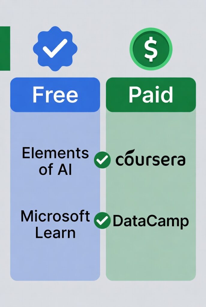 free AI vs paid AI courses comparison for beginners in 2026