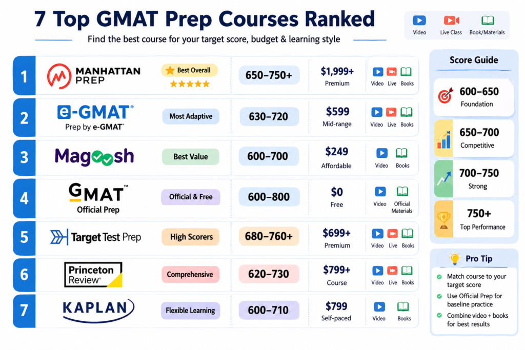gmat preparation online courses overview 2026 comparison chart