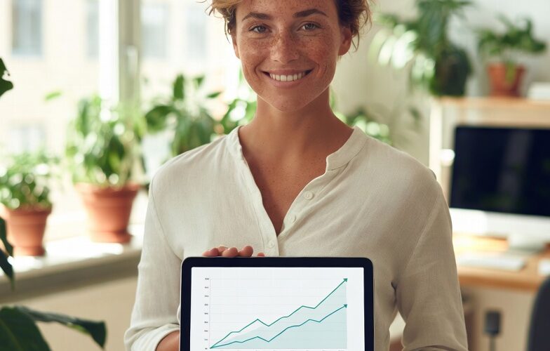 small business owner reviewing revenue growth results after completing management training