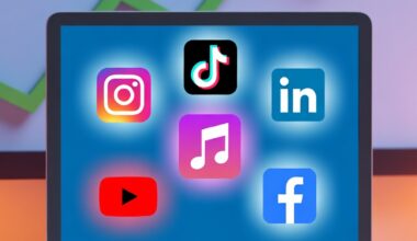 social media marketing course overview with platforms like Instagram TikTok and LinkedIn on a laptop screen