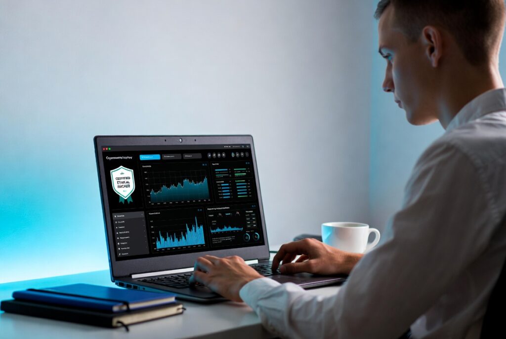 student studying cybersecurity online certification training