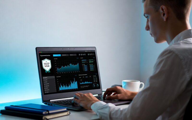 student studying cybersecurity online certification training