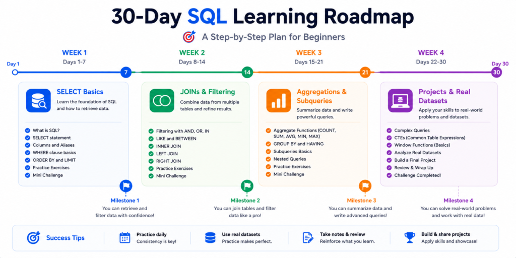 30-day sql roadmap for beginners step by step learning plan
