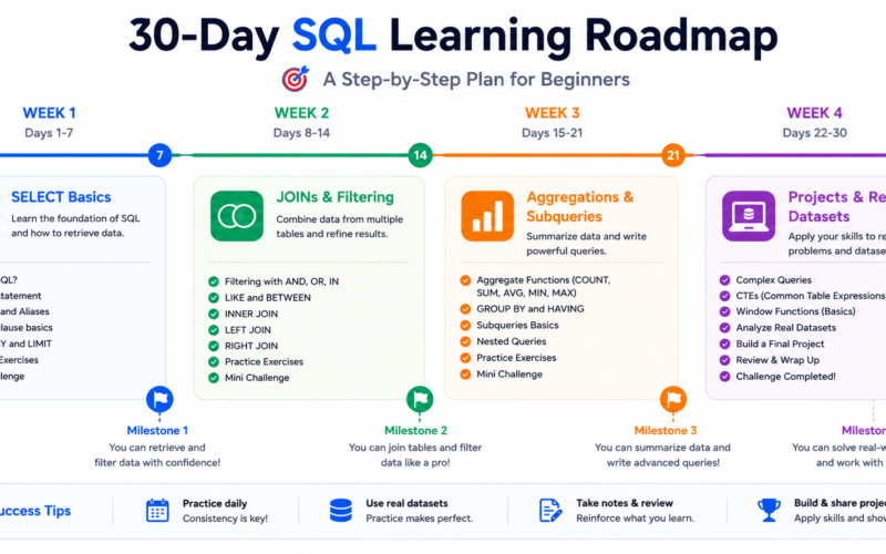 30-day sql roadmap for beginners step by step learning plan