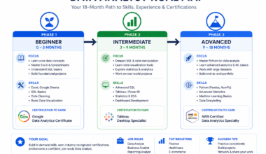 Data analyst certification roadmap showing beginner to advanced path in 2026