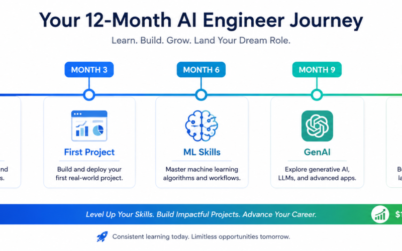 How to become AI engineer — 12-month career growth timeline from beginner to job-ready