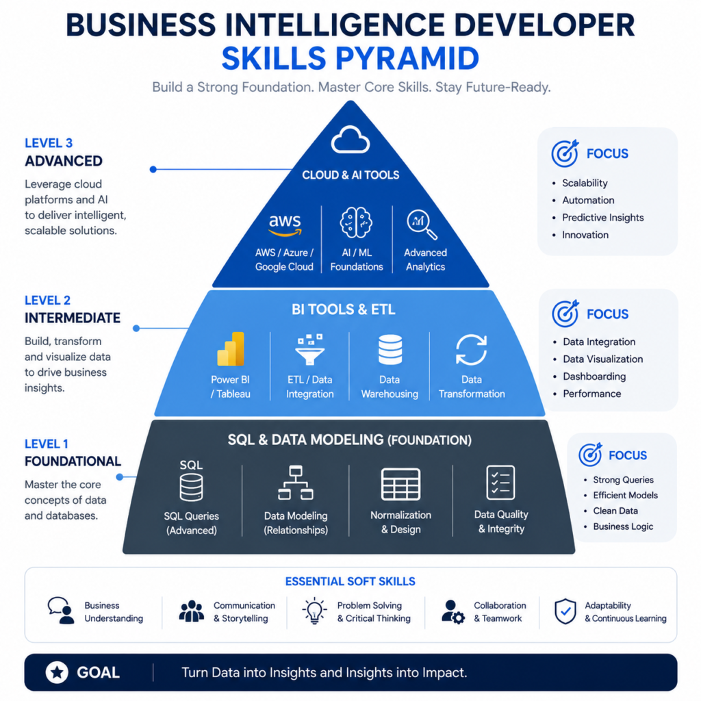 business intelligence developer skills map 2026