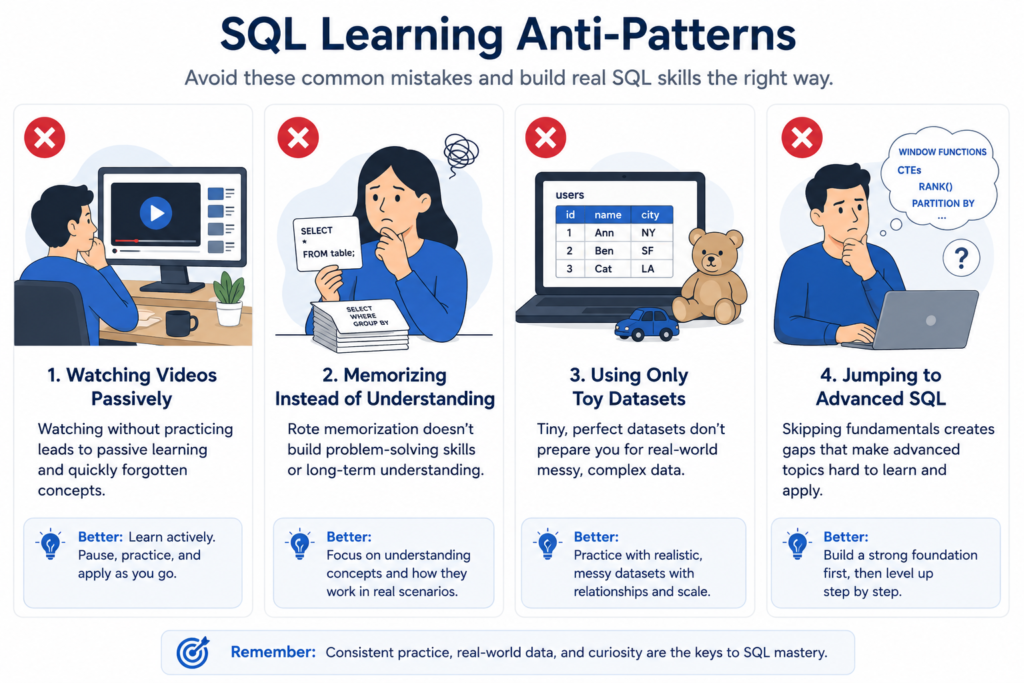 common mistakes when following an sql roadmap for beginners