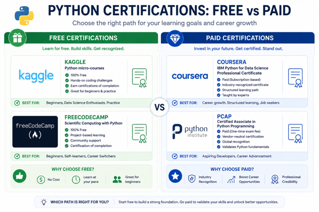 free vs paid python certification comparison