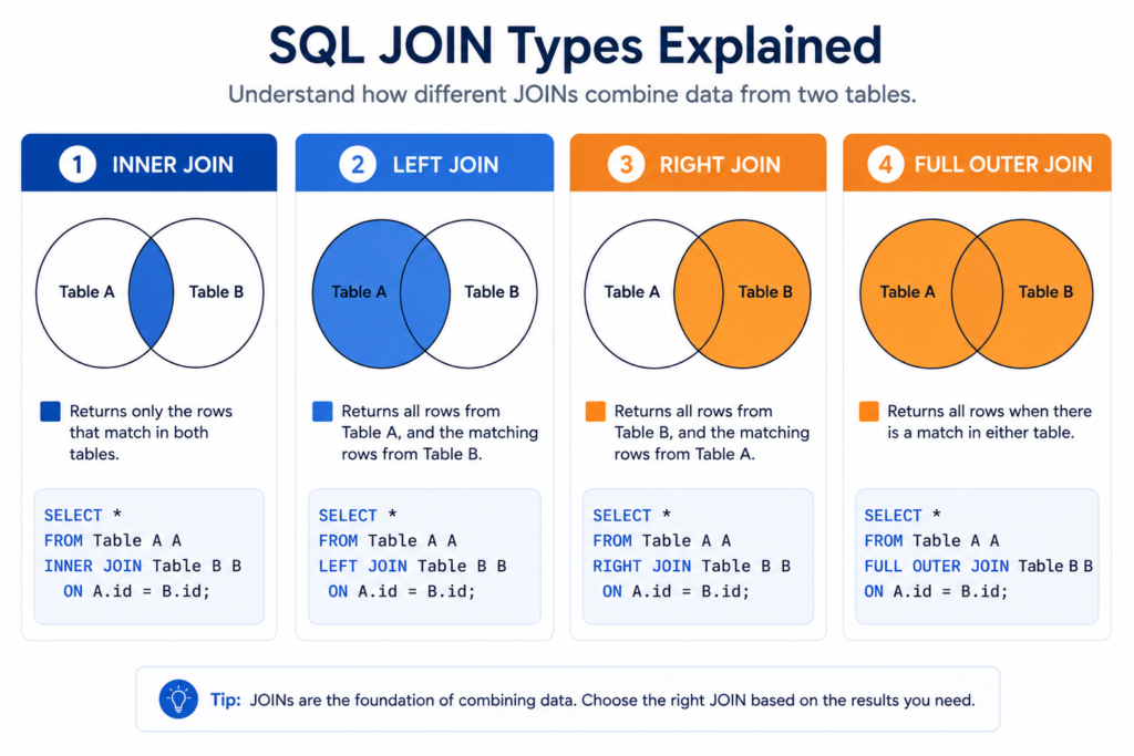sql join types diagram inner join left join for beginners