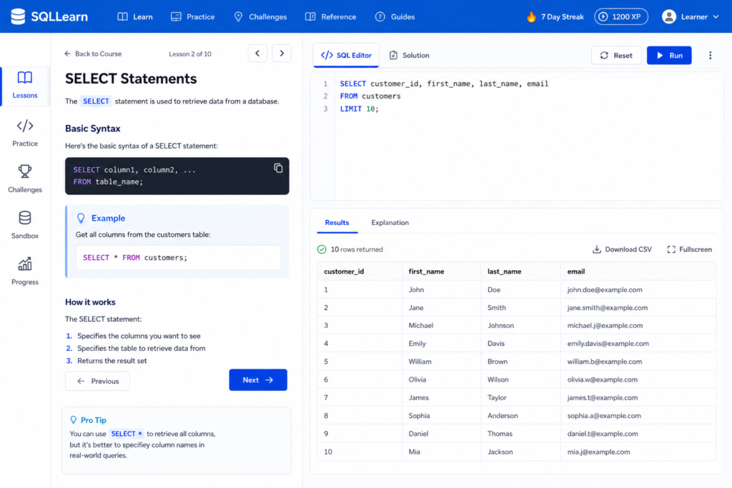 sqlbolt interactive sql learning platform for beginners browser editor